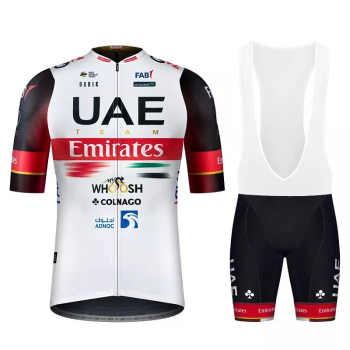 2022 Cycling Jersey Uae Black White Red Short Sleeve and Biboiuj034